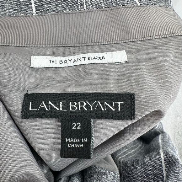 Lane Bryant Striped Blazer WMNS 22 Gray One Button Linen Blend Jacket Suit Coat - Picture 8 of 8